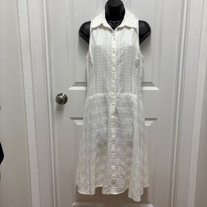 Rebecca Taylor Woman's White Collared Sleeveless Button-down - Size 12